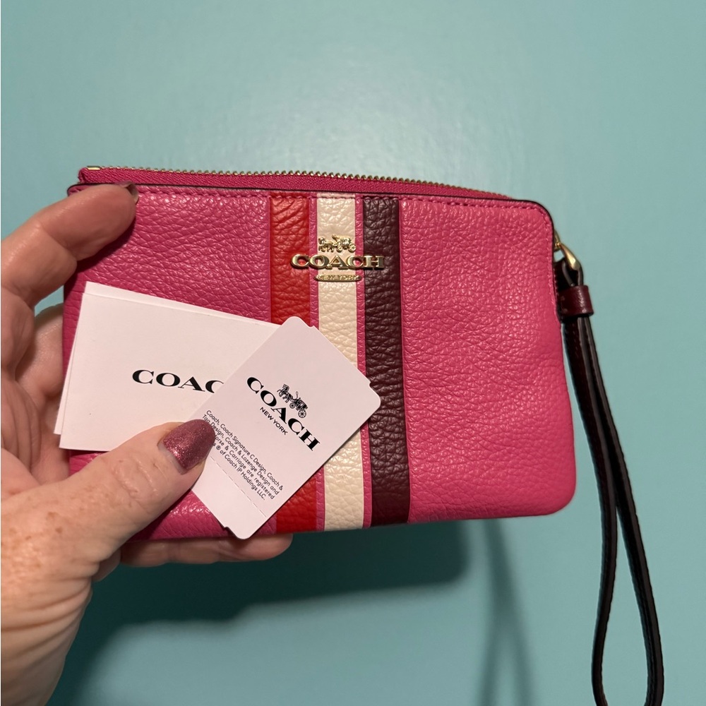 Coach Colorblock Pebbled Leather Wristlet in Pink Multi 💕 Perfect Pop of Color!